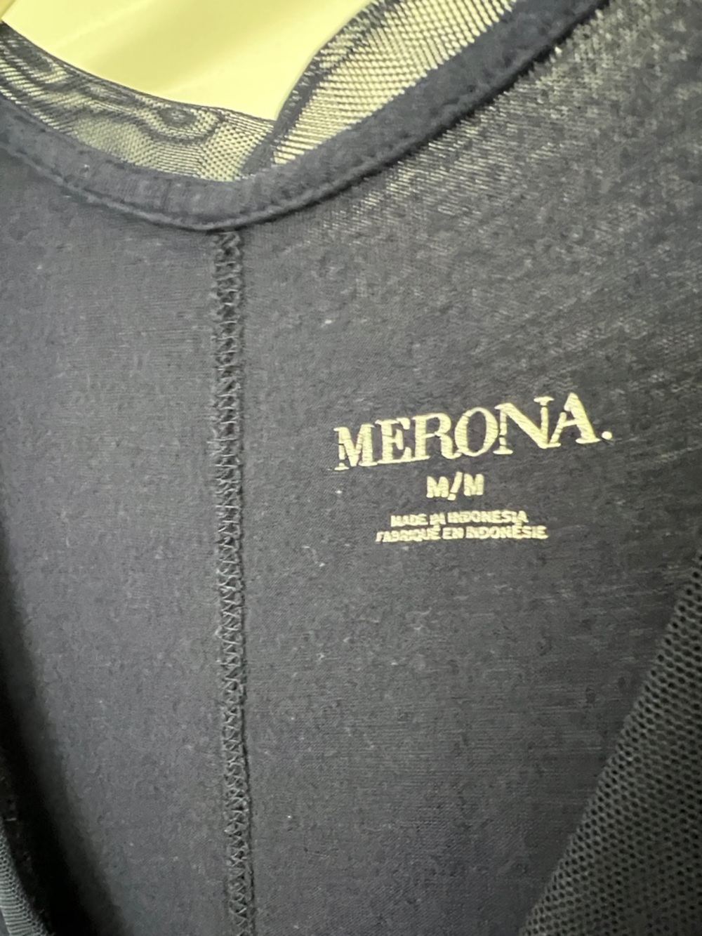 Merona‎ Navy Blue Mixed Media V-neck Tank Top [M] Rayon Sheer Trim Hem - Picture 2 of 9